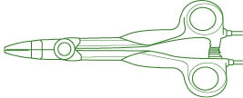 Tissue seal instrument outline in green - similar to a scissor handle with disposable tips